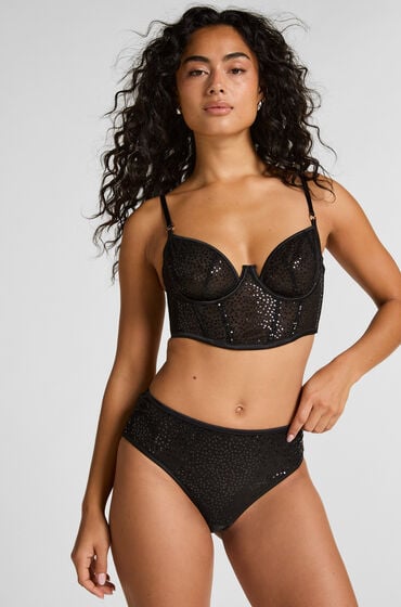 Hunkemöller Elle højtaljet brasiliansk trusse med høj benudskæring Sort