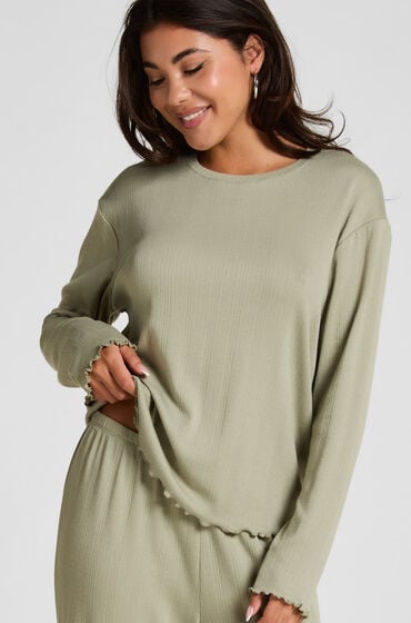 Se Hunkemöller Pyjama Top Loose Pointelle grøn ved Hunkemøller