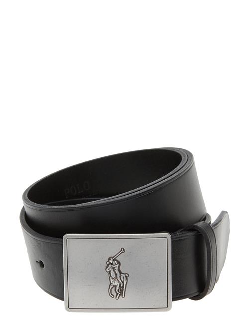 Se Pony Plaque Leather Belt Polo Ralph Lauren Black ved Booztlet