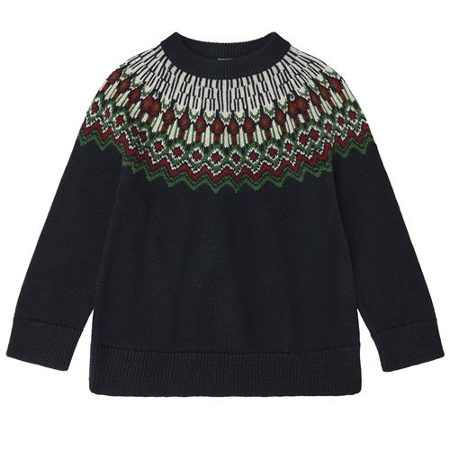 FUB Fair Isle Uld-sweater Dark Navy  Dark Navy-120 cm Wool Marineblå  120 cm  unisex