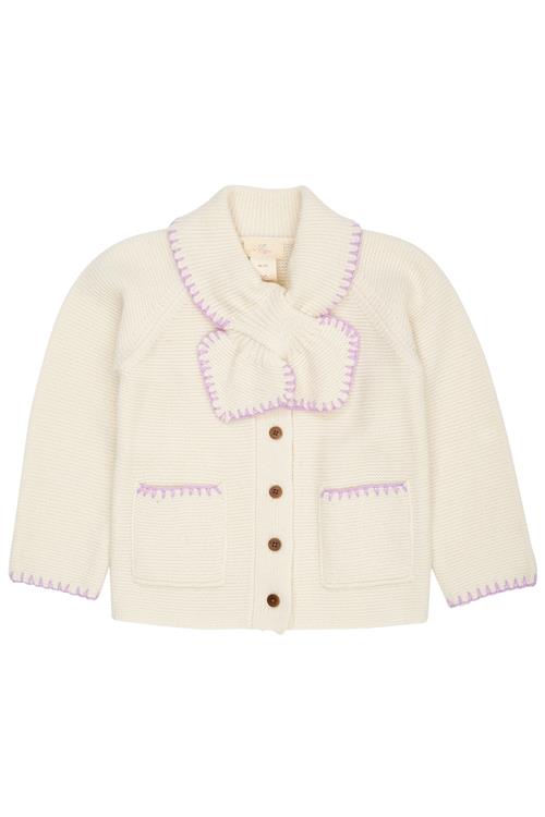 Copenhagen Colors Cardigan I Lammeuld Med Krave Cream Lavender  Cream Lavender 122 cm Wool Creme  122 cm  kvinde
