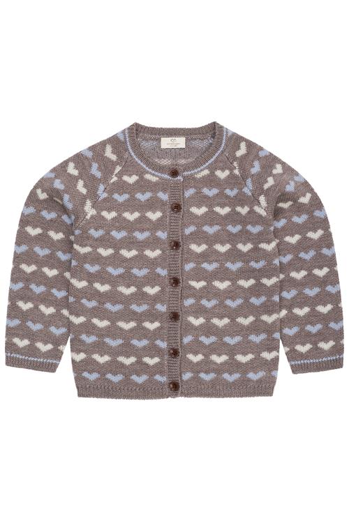 Copenhagen Colors Merino Hjerte Cardigan Natural Melange Dusty Blue  Natural Melange Dusty Blue 122 cm  Brun  122 cm  kvinde