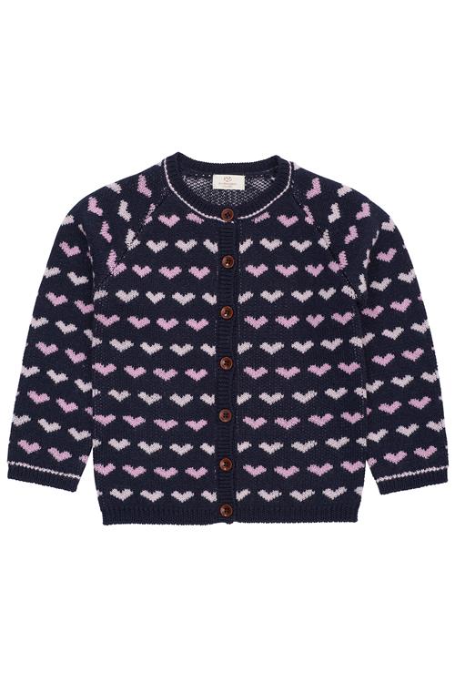 Copenhagen Colors Merino Hjerte Cardigan Navy Bubblegum  Navy Bubblegum 116 cm  Marineblå  116 cm  kvinde