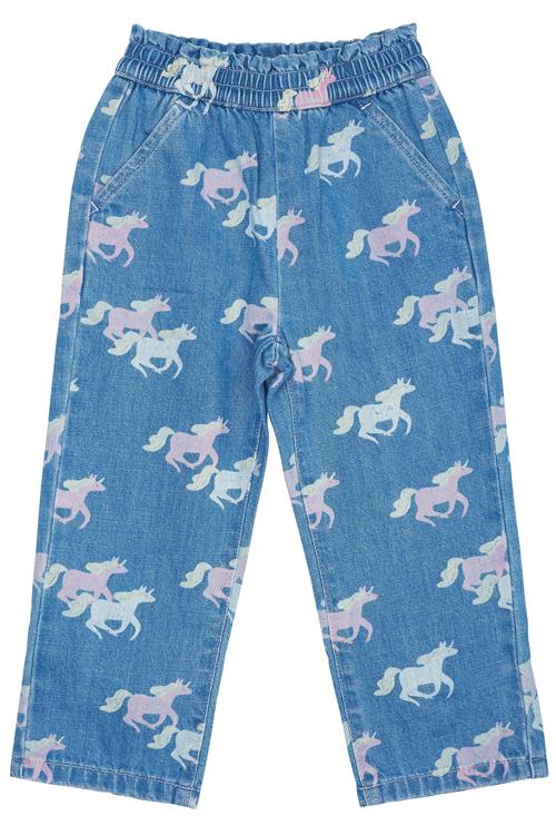 Copenhagen Colors GOTS Bukser Med Flæse I Taljen Indigo Blue Washed With Unicorn  Indigo Blue Washed With Unicorn 92 cm  Blå  92 cm  kvinde