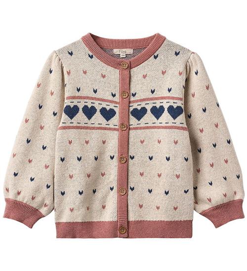 Fliink Cardigan - Bomuld/Uld - Nova - Multi Heart - Sandshell