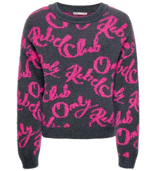 Kids Only Bluse - Strik - KogDina - Blackened Pearl/Magenta