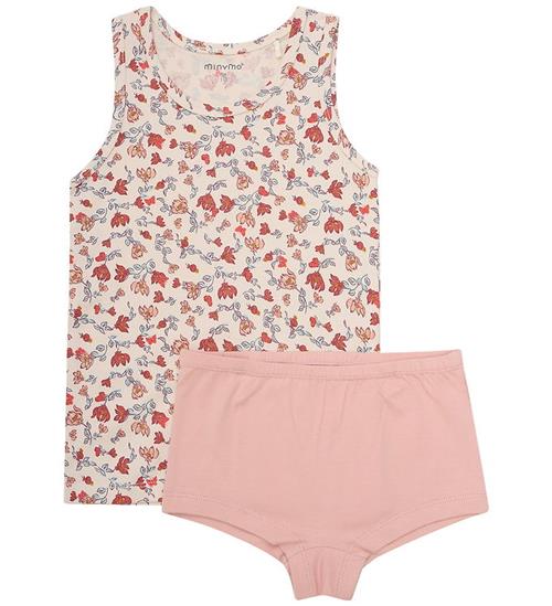 Minymo Undertøj - 2-pak - Sandshell/Rosa m. Blomster