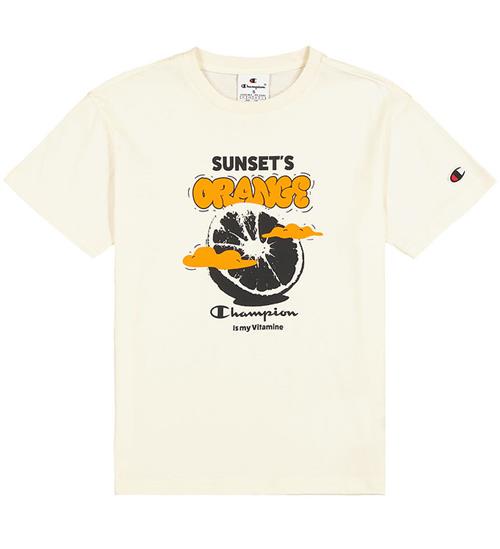 Champion T-shirt - Off White/Orange