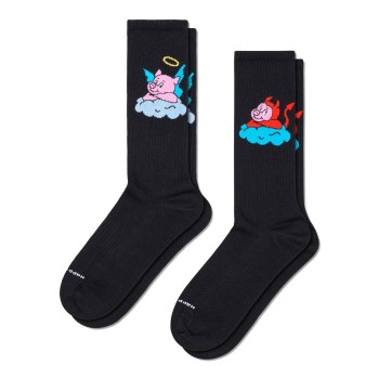 Happy socks Strømper 2P Good Pig Bad Pig Sneaker Sock Sort mønstret Str 41/46