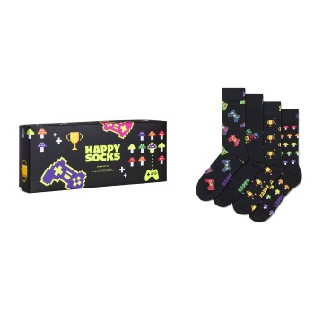 Happy socks Strømper 4P Gamer Socks Gift Box Sort mønstret Str 36/40