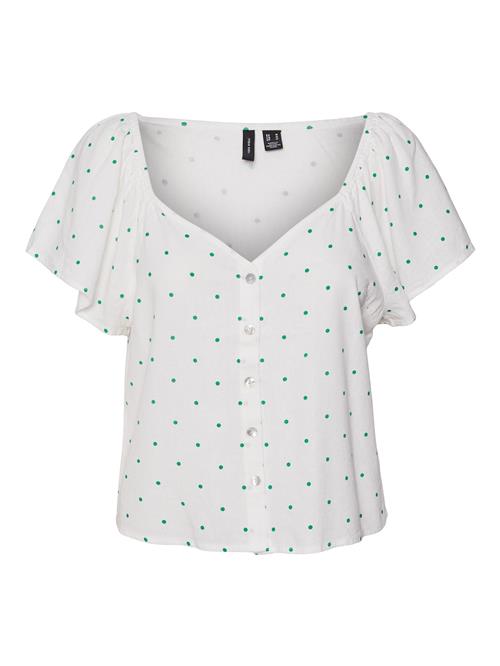 VERO MODA Bluse 'MYMILO'  græsgrøn / hvid