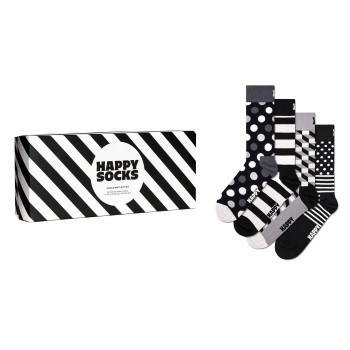 Happy socks Strømper 4P Black and White Gift Box Sort mønstret bomuld Str 41/46