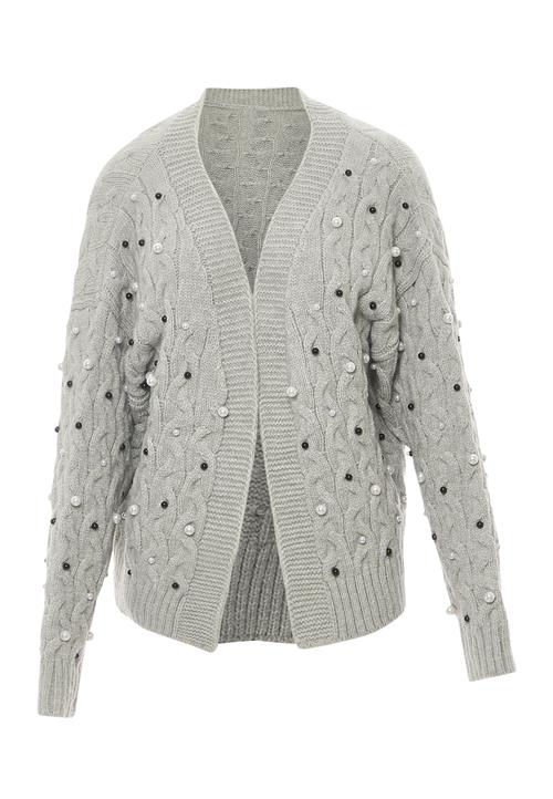 faina Cardigan  lysegrå / sort / perlehvid