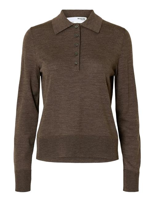 Slfthea Ls Knit Merino Collar Neck Noos Selected Brown