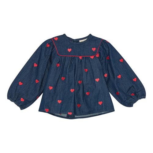 Flöss Amee Bluse Mid Blue Heart  Mid Blue Heart-104 cm  Blå  104 cm  kvinde