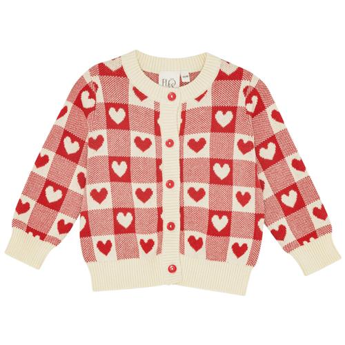 Flöss Heart Cardigan Poppy Red/soft White  Poppy Red/Soft White-68 cm  Rød  68 cm  kvinde