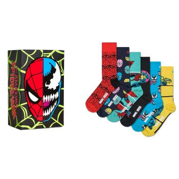 Happy socks Strømper 6P Marvel Spider Man and Venom Gift Set Sort mønstret bomuld Str 36/40