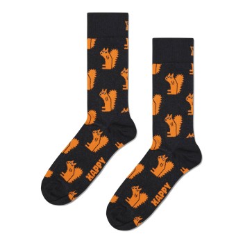 Happy socks Strømper Squirrel Sock Sort mønstret bomuld Str 36/40