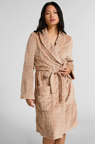 Hunkemöller Kort fleece morgenkåbe Beige