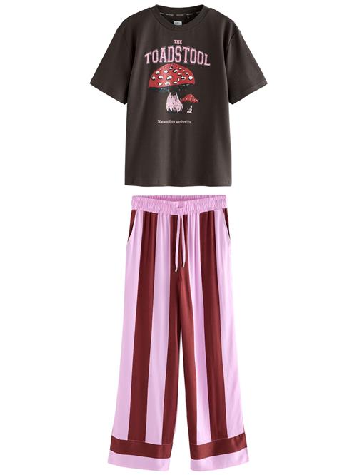 Next Pyjamas  lys pink / carminrød / sort / hvid