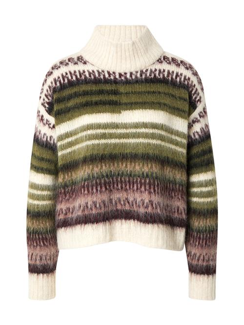 MORE & MORE Pullover 'Hairy'  oliven / gammelrosa / sort / offwhite