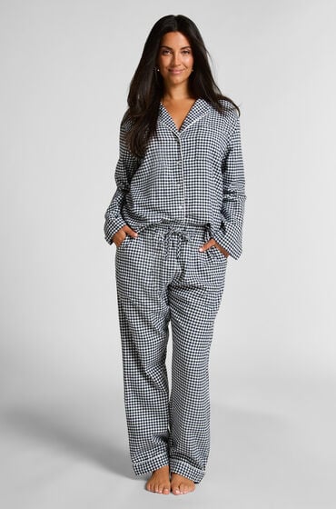 Se Hunkemöller Pyjamasbukser af flonel blå ved Hunkemøller