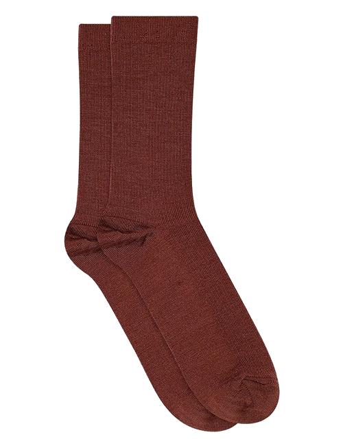Fine Wool Rib Socks Mp Denmark Brown