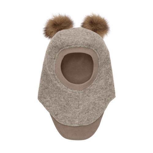 Huttelihut Balaclava I Uldalpakka Med Pomponer Camel Melange  Camel Melange 50 cm  Brun  50 cm  unisex