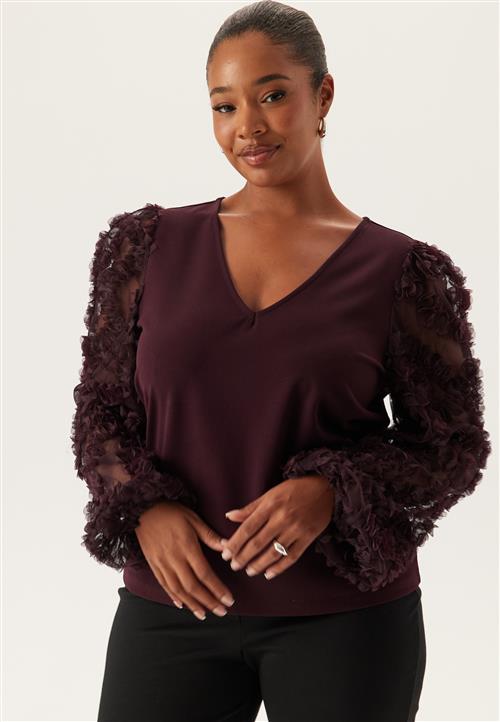 Happy Holly 3D Floral Sleeve V-neck Top