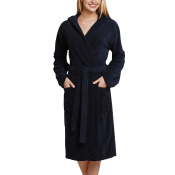 Schiesser Essentials Bathrobe With Hood Marineblå bomuld Large Dame
