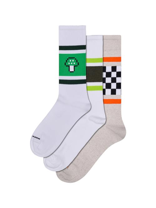 Happy Socks Sokker 'Stripes Sneaker'  sand / grøn / sort / hvid