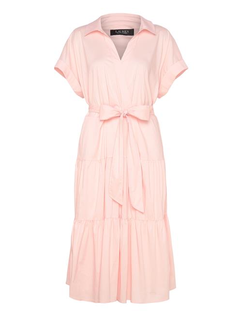 Se Belted Cotton-Blend Tiered Dress Lauren Women Pink ved Booztlet