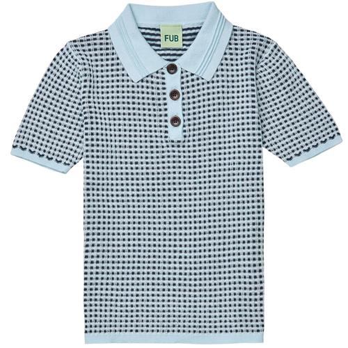 FUB Strikket Polotrøje Light Blue/dark Navy 110 cm  Blå  110 cm  unisex