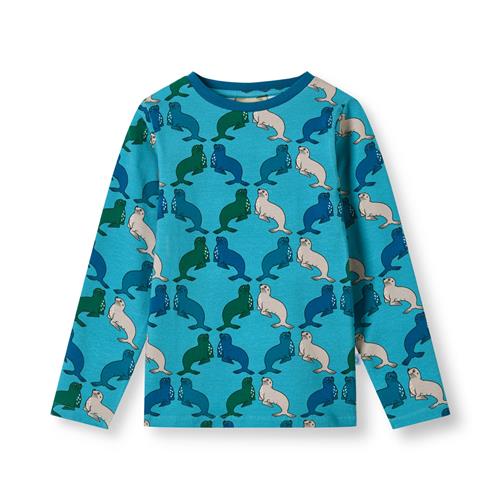 Småfolk Gala Langærmet Top Med Søløver Blå Aqua Teal  Aqua Teal-1-2 Y  Blå  1-2 år  mand