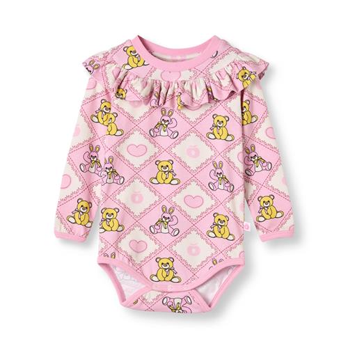 Småfolk Paula Langærmet Baby Body Med Bamser Pink Lace  Lace-56 cm  Lyserød  56 cm  kvinde