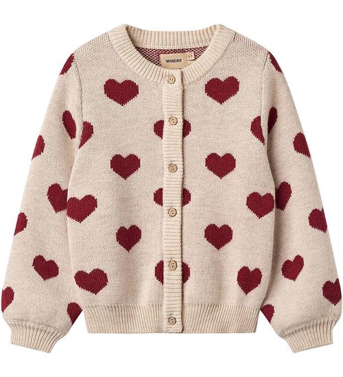 Wheat Cardigan - Merinould - Offwhite Melange m. Hjerter
