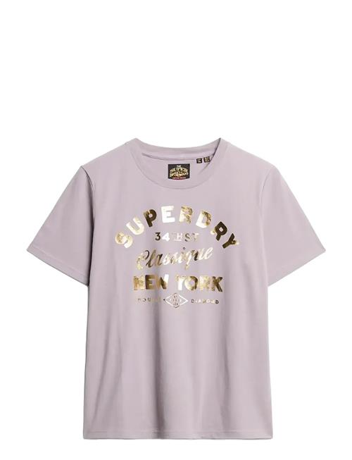 Luxe Metallic Logo Relaxed Tee Superdry Purple