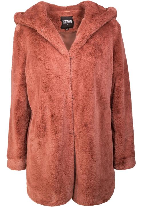 Urban Classics Overgangsfrakke ' Ladies Hooded Teddy Coat '  rosé / mørk pink