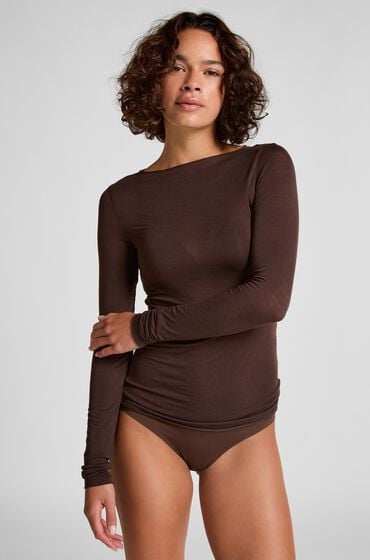 Hunkemöller super soft bådhals bluse med cashmere Brun