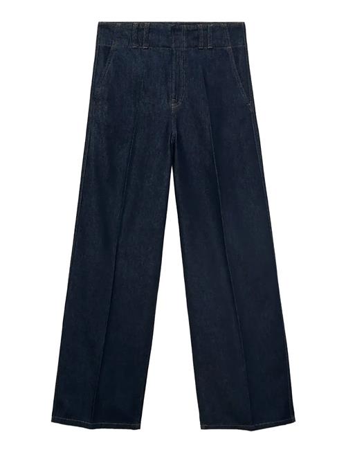 Wide-Leg Denim Trousers With Belt Loops Mango Navy