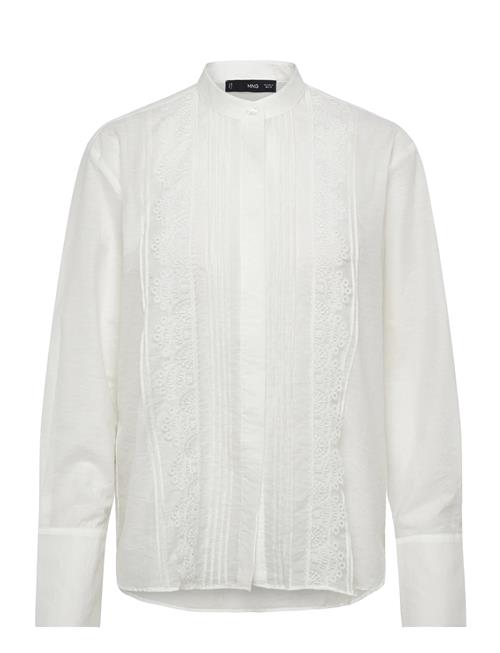 Blouse With Lace Trim Details Mango White