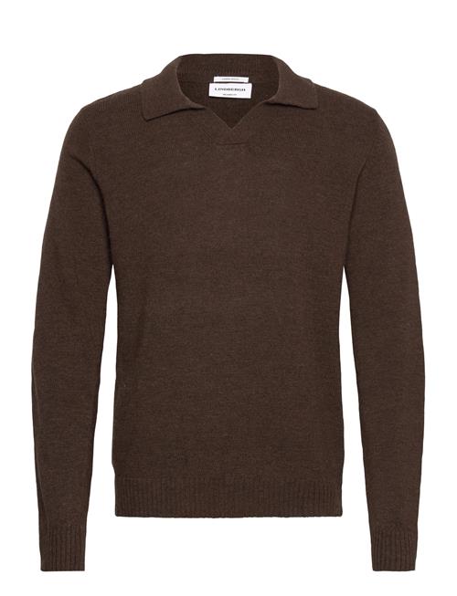Lambswool L/S V-Neck Polo Lindbergh Brown