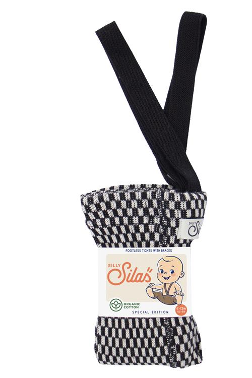Silly Silas GOTS Fodløse Strømpebukser Med Seler Black X White  checked  Black x White  Checked-1-2 Y  Sort  1-2 år  unisex