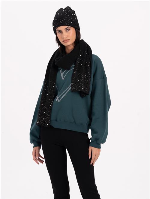 MYLAVIE by Sarah Harrison Sjal 'Knitted scarf with glitter'  sort / hvid