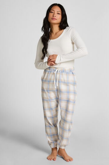 Hunkemöller Petite Twill ternede pyjamasbukser blå