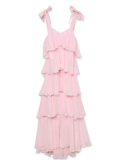 Se Vmfelicia Tiestrap Ruffle Maxi Dress Exp Vero Moda Pink ved Booztlet