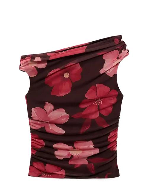 Se Floral Asymmetrical Top Mango Brown ved Booztlet