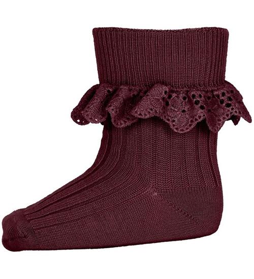 MP Strømper - Uld - Wine Red m. Blonder