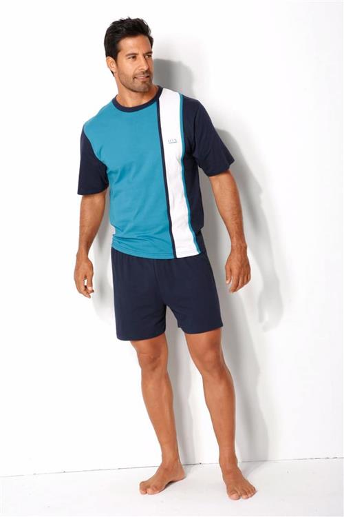 H.I.S Pyjamas kort  navy / turkis / hvid