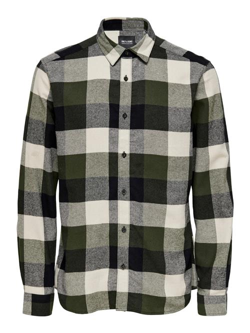 Only & Sons Skjorte 'ONSGudmund'  khaki / oliven / sort / hvid